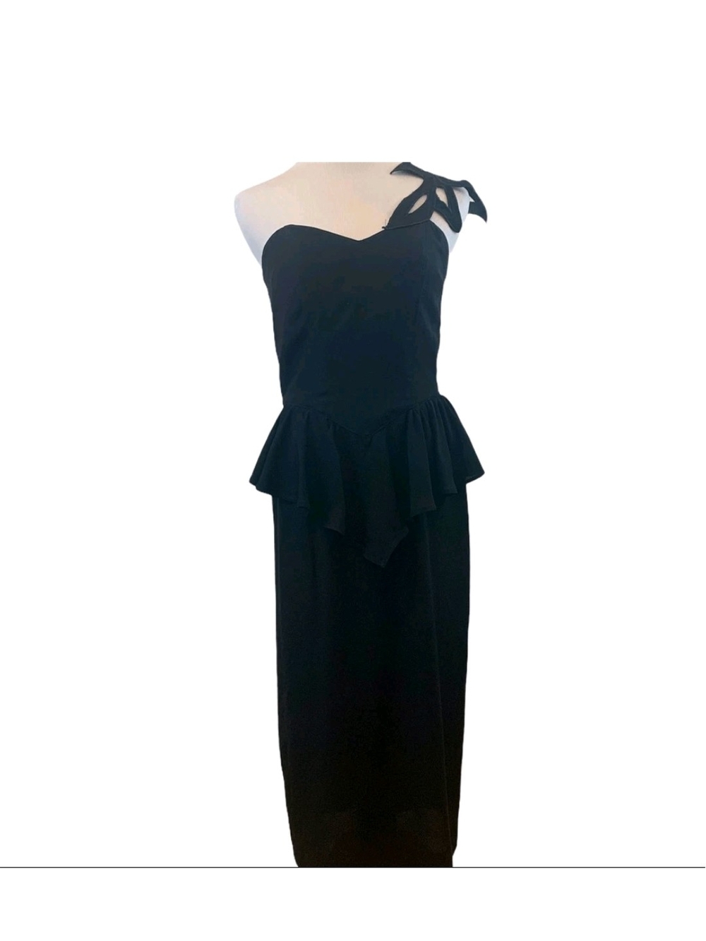 Barbara Barbara One-Shoulder Black Peplum Dress Vintage 80s